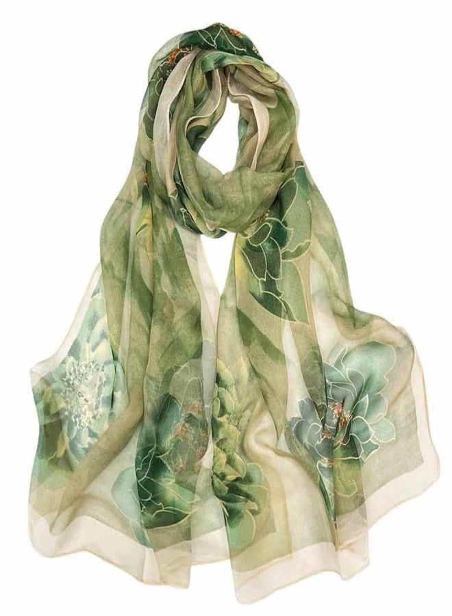 Acotavie Scarfs for Women Lightweight Scarves Fashion Print Floral Pattern Sheer Scarf Shawl Wraps (lotus olive green) - Image 1